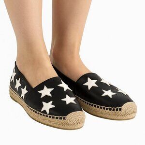 Saint Laurent Black White Star Leather Espadrilles Flats